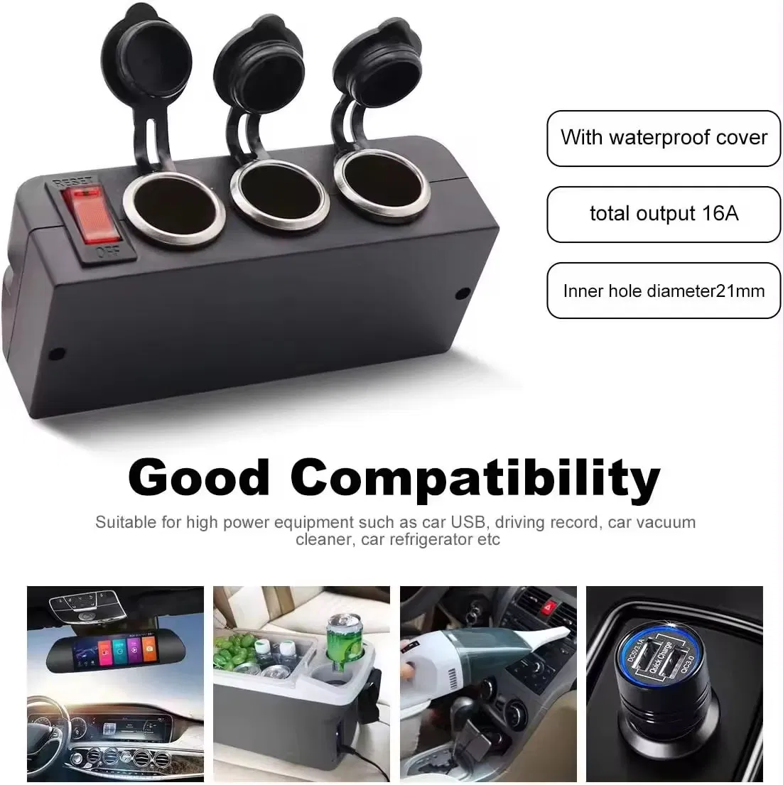 Dual USB Socket Charger and Dual 12V Power Outlet Cigarette Lighter Splitter Adapter with LED Voltmeter on/off Switches for Car