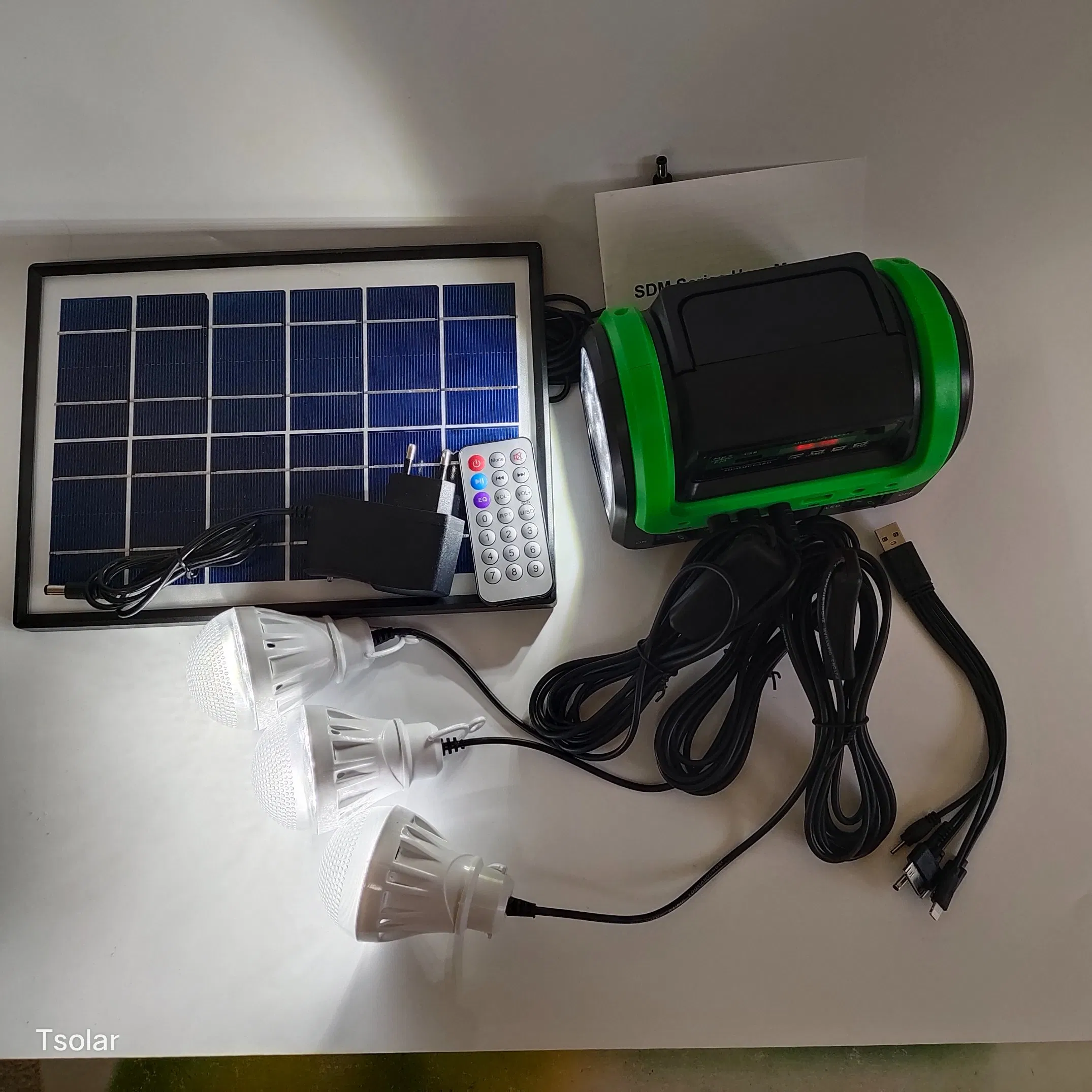 Portable Solar Power System of LED Bulb Lighting with Speaker, Bluetooth, Charge Mobile Function