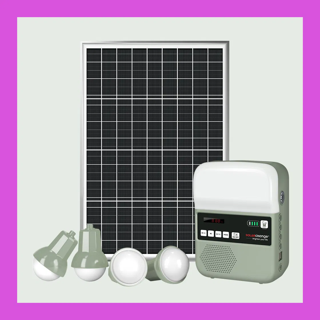 Solar LED Lighting System with USB Mobile Charger