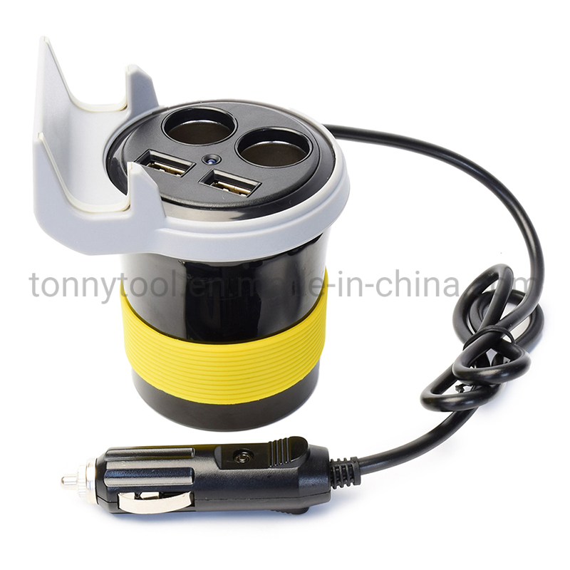 Cigarette Lighter Splitter, Car Charger USB Charge and 2 Socket Cup Shape Cigarette Lighter Adapter, for Phone/Pad/Tablet/GPS/Dash Cam