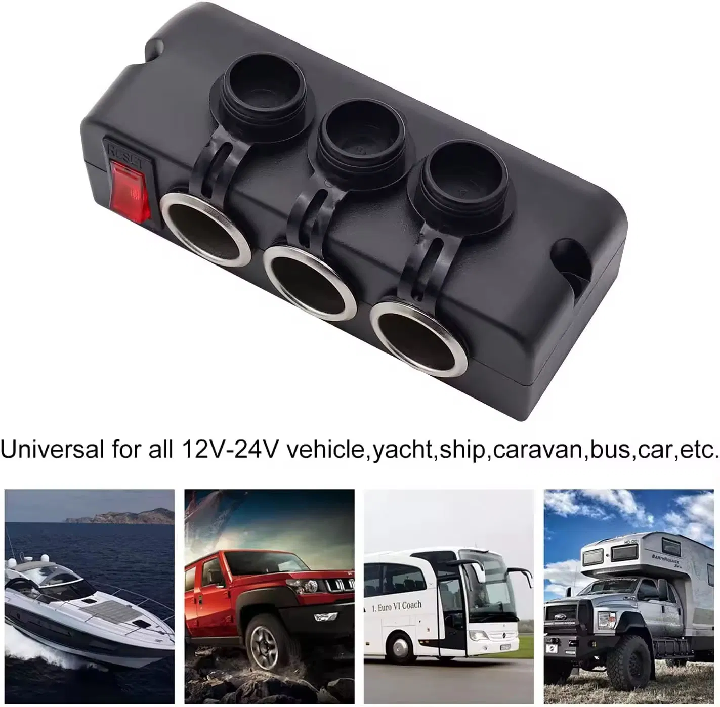 Dual USB Socket Charger and Dual 12V Power Outlet Cigarette Lighter Splitter Adapter with LED Voltmeter on/off Switches for Car