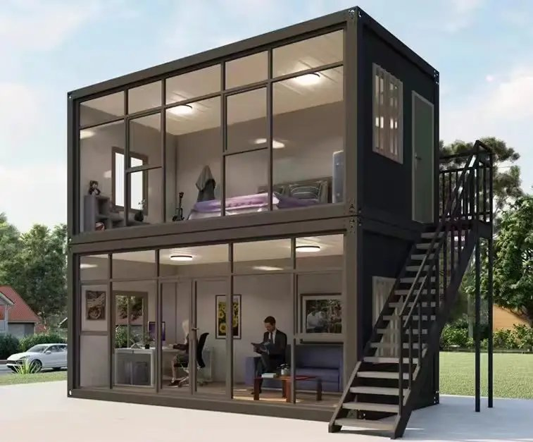 Flat Packed Prefabricated Container House with off Grid Solar Panel System