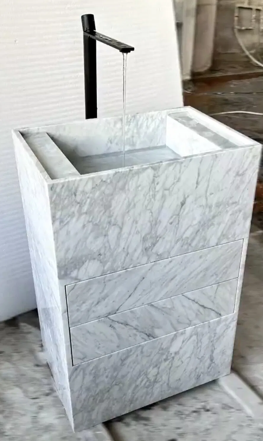 Natural Customized polished/honed Bianco Carrara White Marble Vanity Unit for interior Hotel/Apartment/Villa/Resort/House bathroom/kitchen