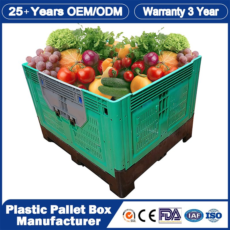 1200*1000*810mm Plastic Pallet Bin Manufacturer Solid Harvest Collapsible Rigid Foldable Stackable Storage Mesh Insulated Fish Sleeve Container Bin with Lid