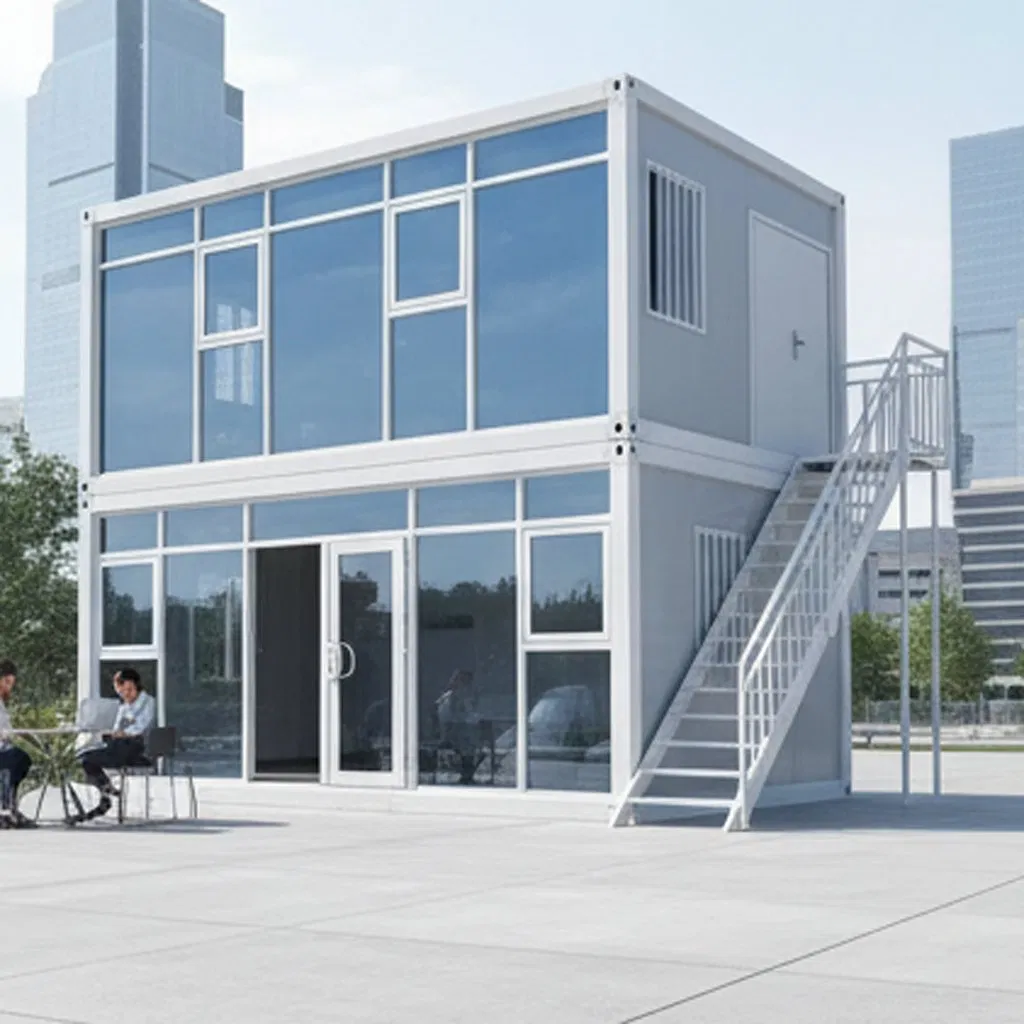 Quick Assembly Shop Use Prefabricated Glass Wall Mobile Office 2 Story Prefab Container House with Leisure Sunroom