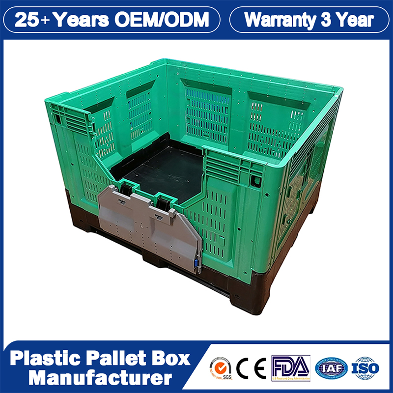 1200*1000*810mm Plastic Pallet Bin Manufacturer Solid Harvest Collapsible Rigid Foldable Stackable Storage Mesh Insulated Fish Sleeve Container Bin with Lid