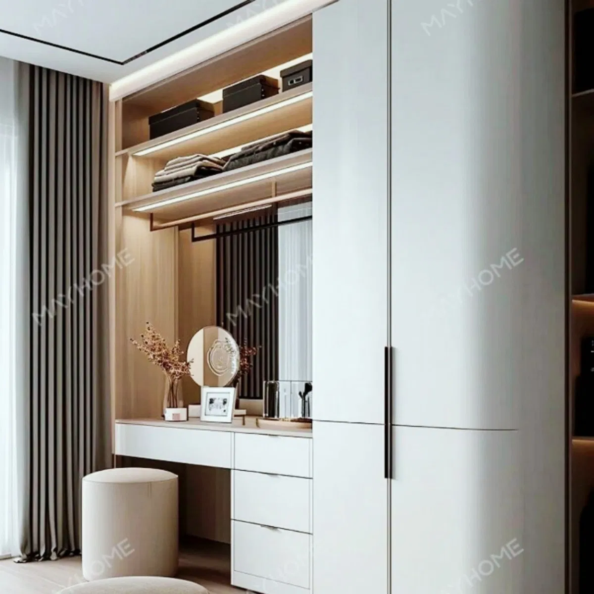 Brushed Texture Anodized Layer Space Saving Pet Friendly Built-in Wardrobe Unit with Factory Price