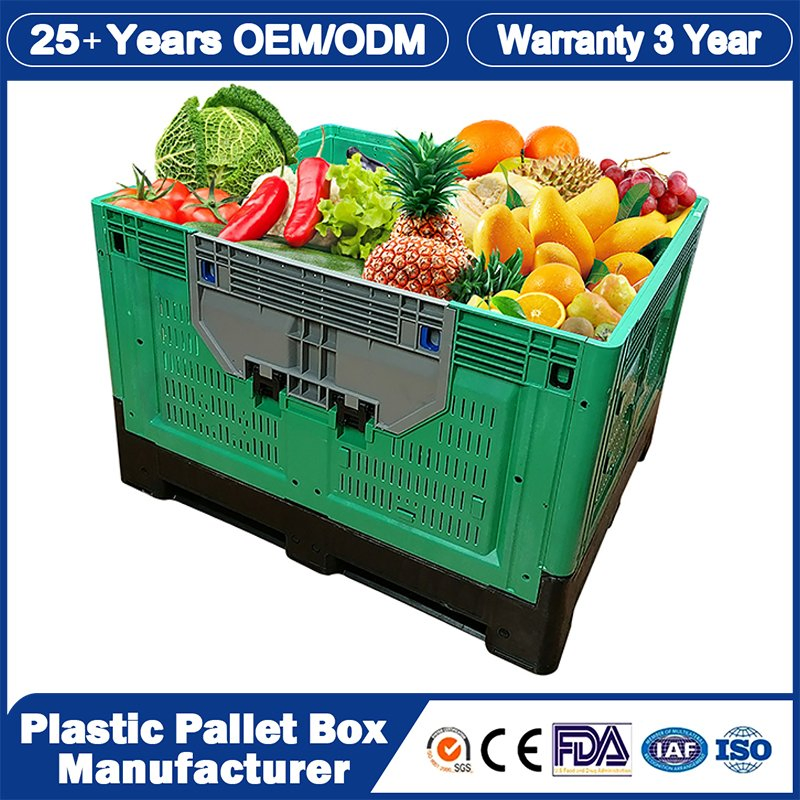 1200*1000*810mm Plastic Pallet Bin Manufacturer Solid Harvest Collapsible Rigid Foldable Stackable Storage Mesh Insulated Fish Sleeve Container Bin with Lid