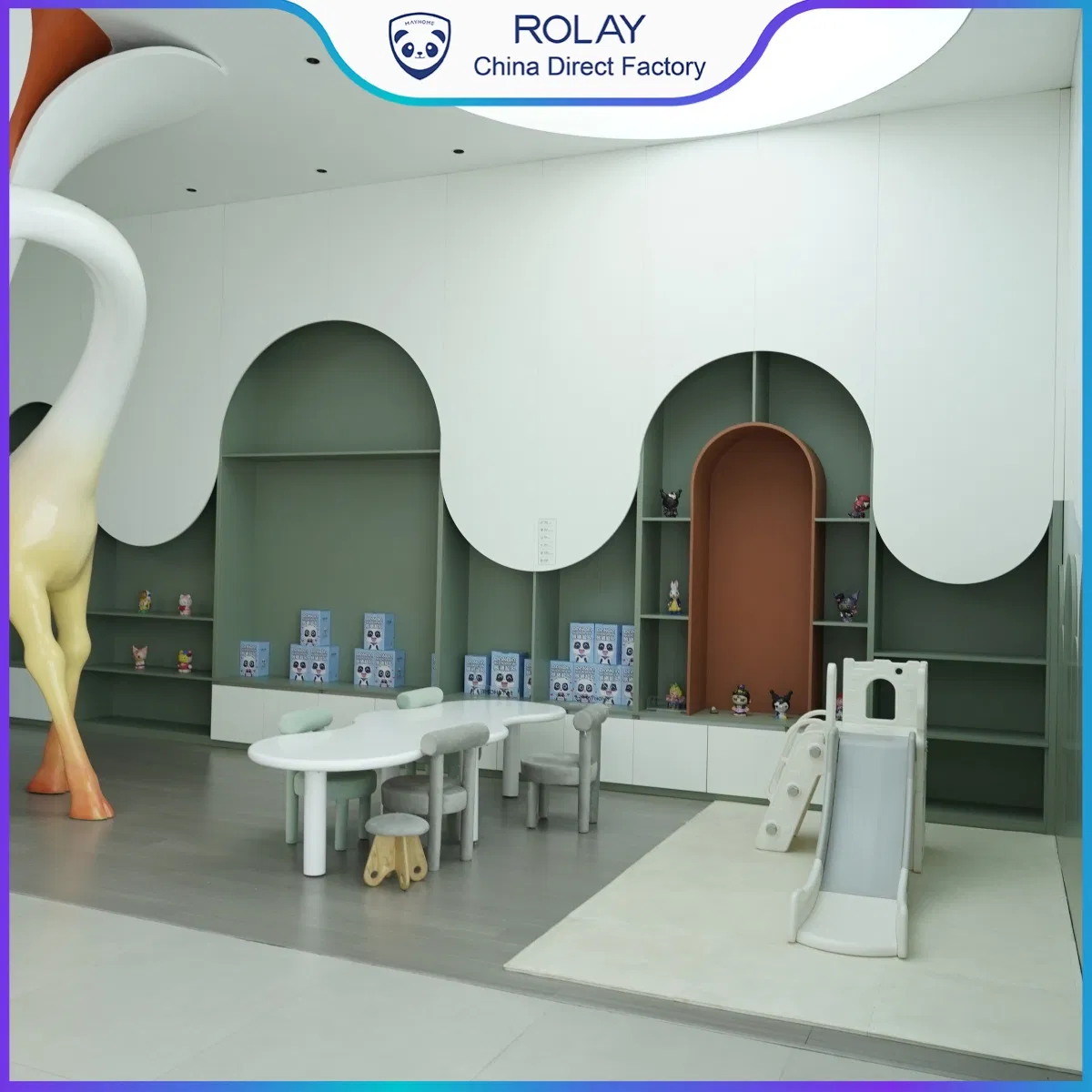 Customized Formaldehyde Free Eco-Friendly Reading Area Display Shelf Modular Toy Cabinet Learning Unit