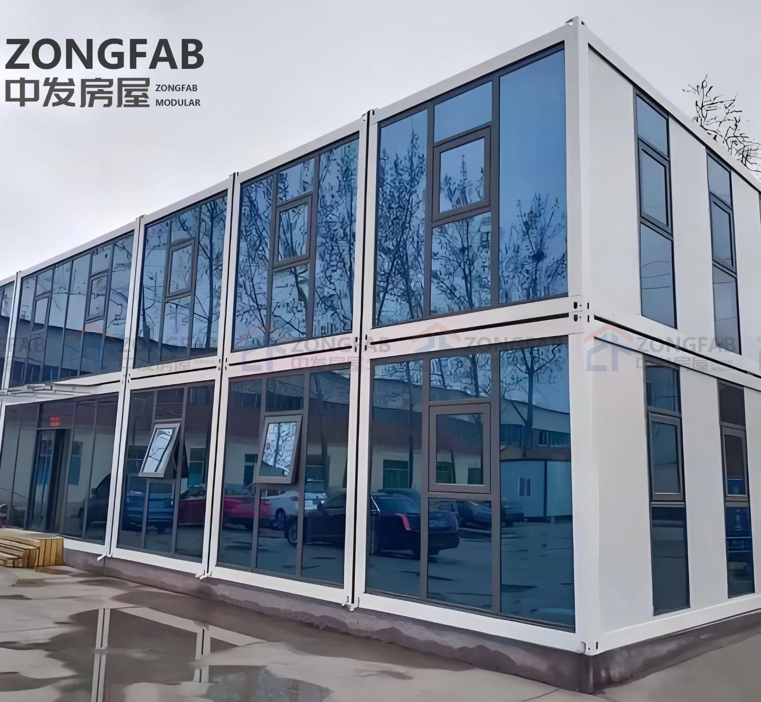 Factory Construction Site Fireproof Shipping Glass 20FT Wall Container Prefab Modular Office Flat Pack Container Camp