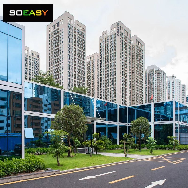 Luxury Glass Wall Flat Pack Container Office Use in Business District