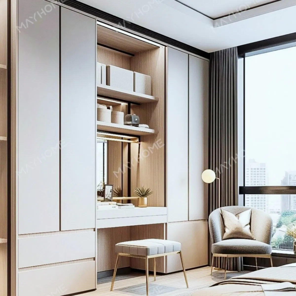 Brushed Texture Anodized Layer Space Saving Pet Friendly Built-in Wardrobe Unit with Factory Price