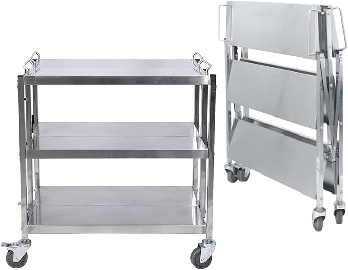 Collapsible Serving Cart with Wheels, 300lbs Commercial Kitchen