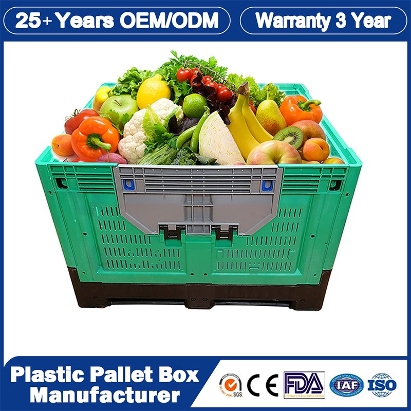 1200*1000*810mm Plastic Pallet Bin Manufacturer Solid Harvest Collapsible Rigid Foldable Stackable Storage Mesh Insulated Fish Sleeve Container Bin with Lid