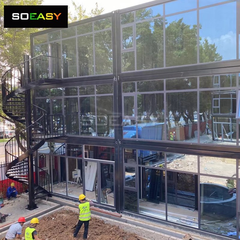 Luxury Glass Wall Flat Pack Container Office Use in Business District