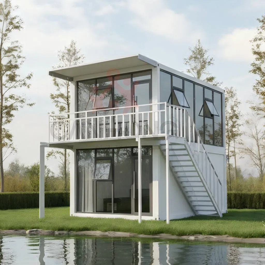 Quick Assembly Shop Use Prefabricated Glass Wall Mobile Office 2 Story Prefab Container House with Leisure Sunroom