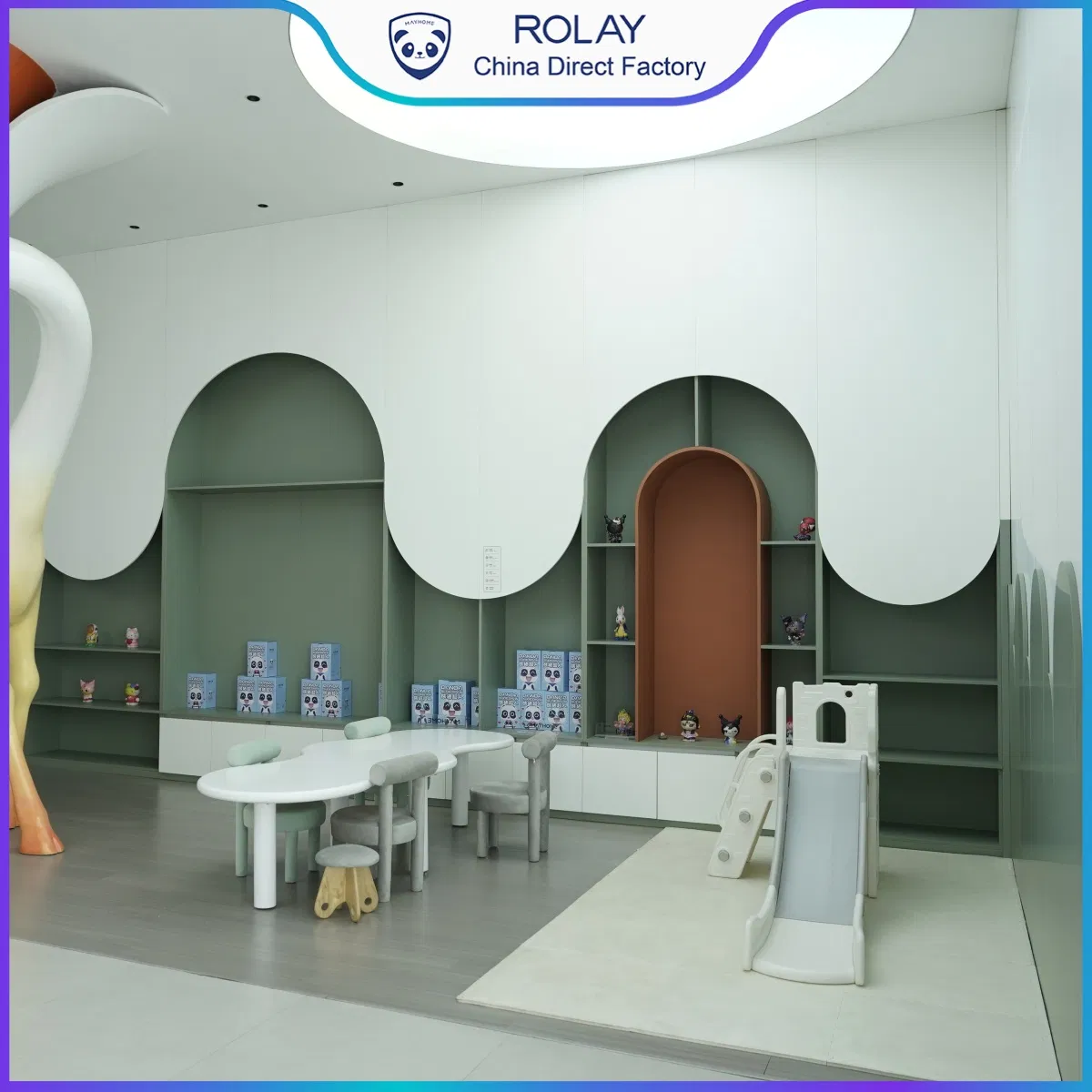 Customized Formaldehyde Free Eco-Friendly Reading Area Display Shelf Modular Toy Cabinet Learning Unit