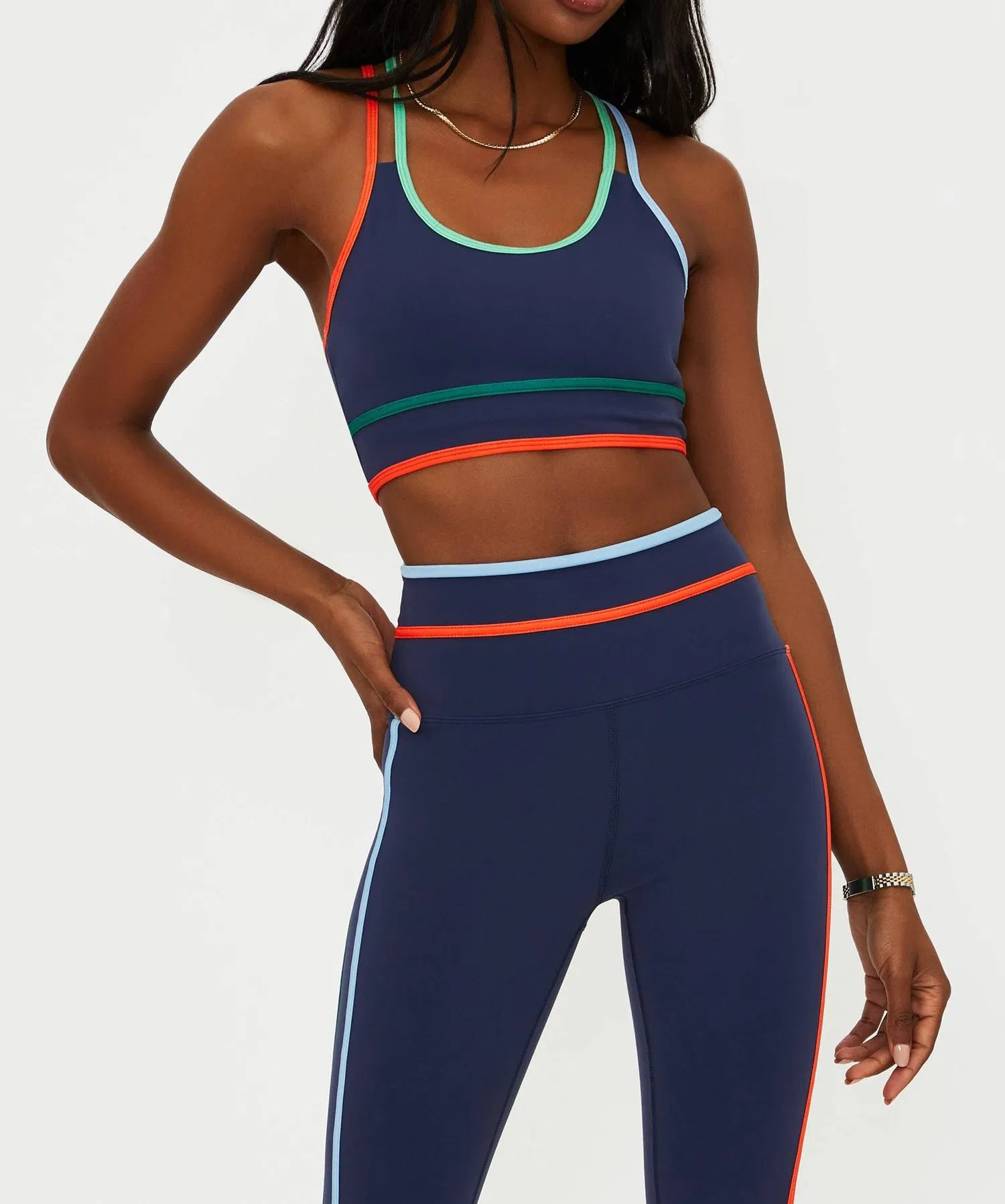 ODM OEM Yoga Sports Bra with Removeable Cup Contrast Piping Strap