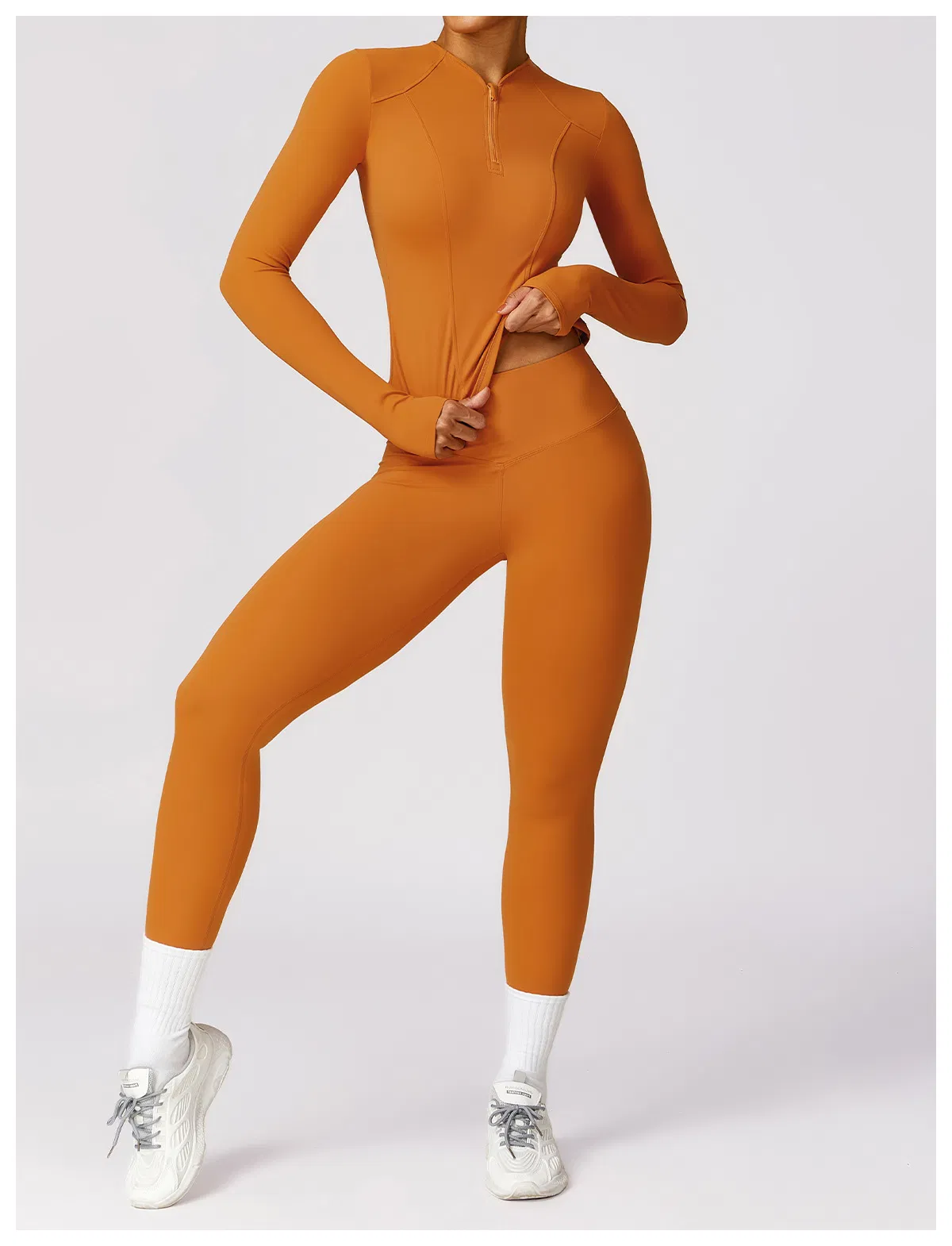 Women Zipper Quick-Dry Long-Sleeve Tight Gym Yoga Set High-Intensity Running Sports Wear