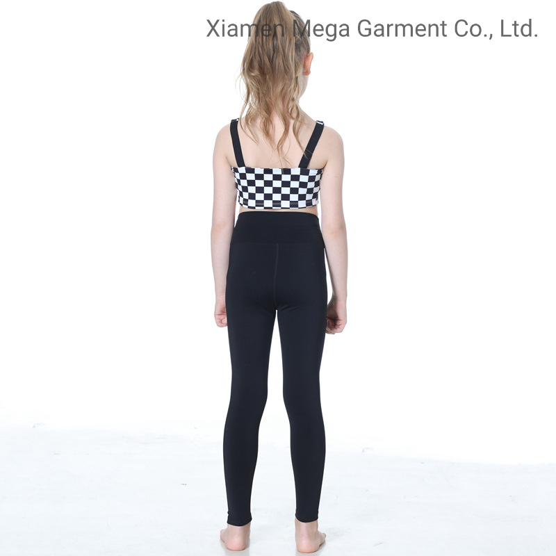 Custom Logo Smart Fabric Children Checkerboard Active Wear Quick Dry Girls Sports Leggings Training Dance Fitness Yoga Set