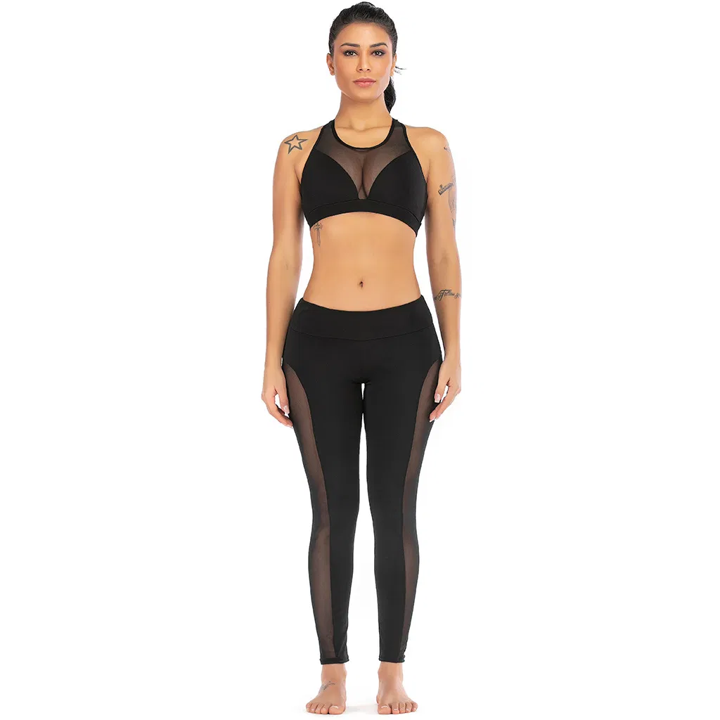 Custom Women Fitness Wear Compression Gym Athletic Fitness Mesh Breathable Two Piece Sportwear