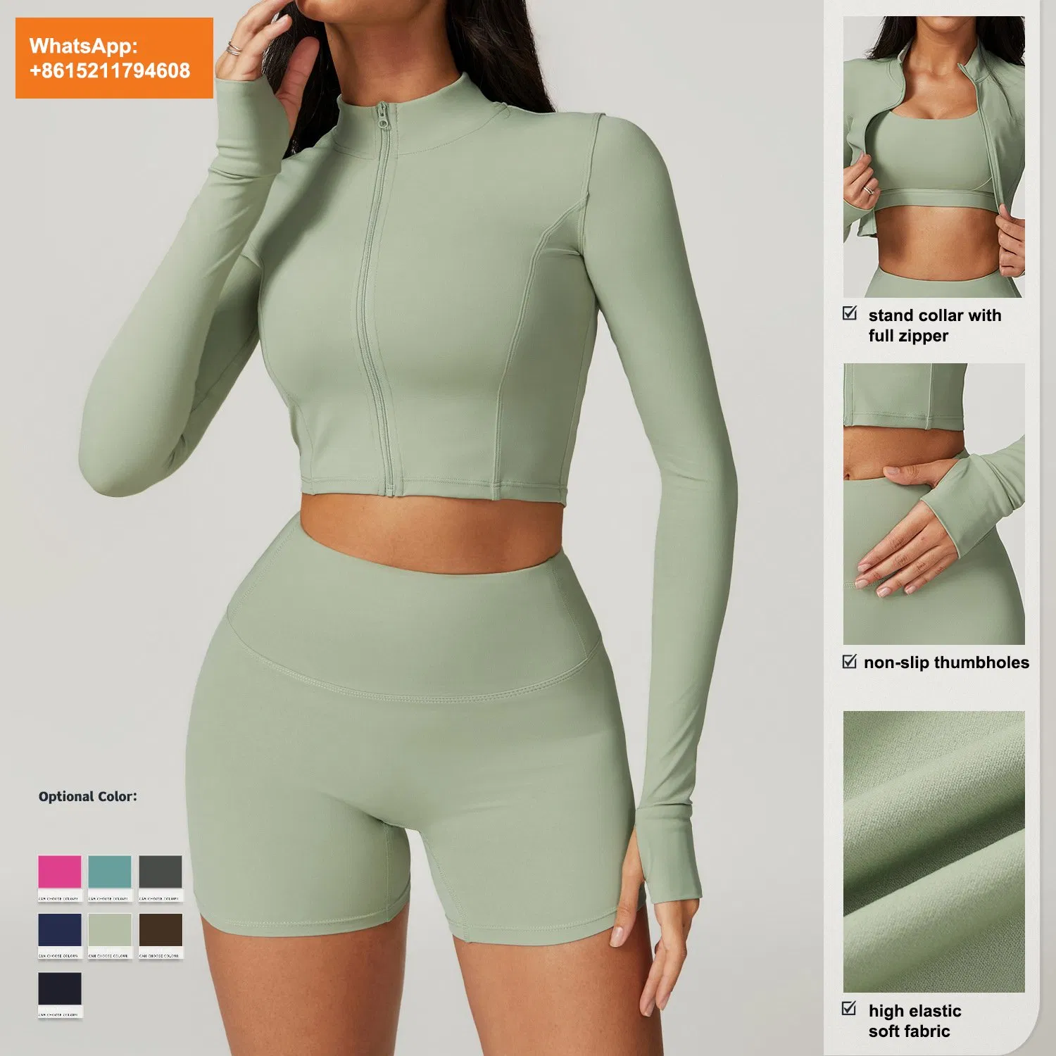 Custom Logo 4PCS Yoga Fitness Gym Wear for Woman, High Impact Running Sports Bras +Gym Workout Outfit Jacket +Shock-Proof High Waist Biker Shorts + Leggings