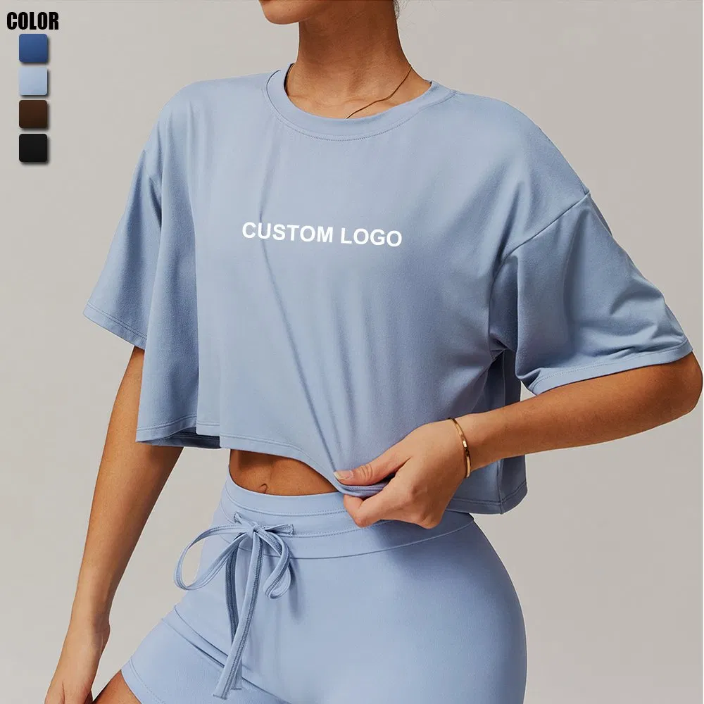Women Short-Sleeve Cropped T-Shirts Crew Neck Loose Crop Top Summer Casual Tees