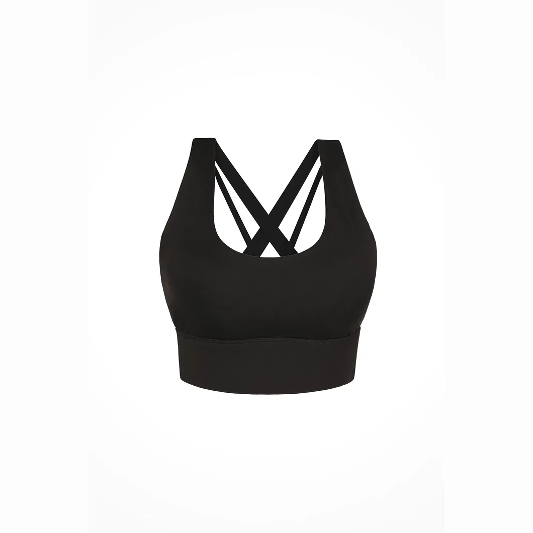 Eco-Friendly Black Yoga Bra with Cross Strap Design