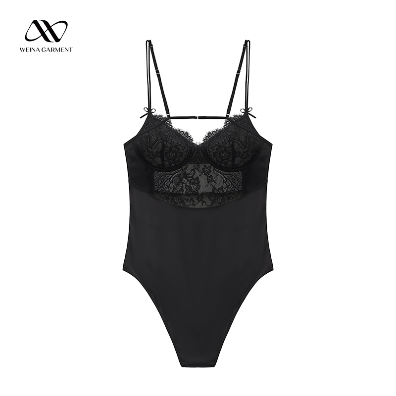 Black Underwired Lace Bodysuit with Sheer Mesh