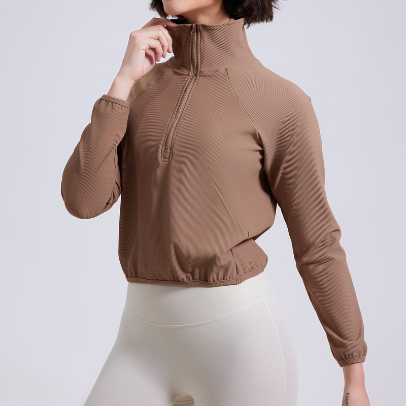 Wholesale Half Zipper Long Sleeve Yoga Shirt Women Fitness Crop Top Fitness Clothes Training Wear