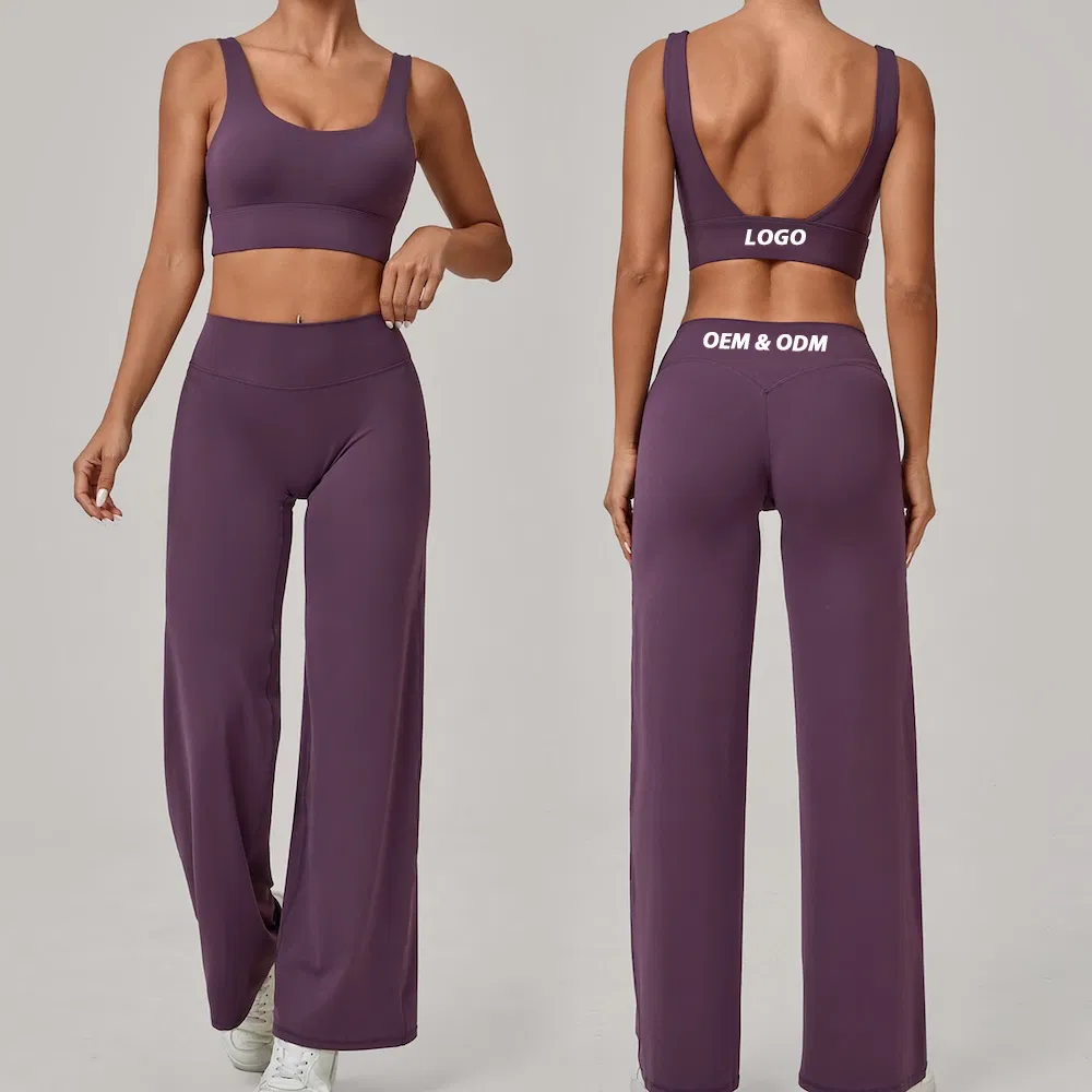 Ins/Tiktok Top Picked 2PCS Attractive Backless Athletic Wear for Women, Peach Hip Lifting Straight Leg Yoga Pants with U Neck Sports Bra Pilates Jogging Outfits