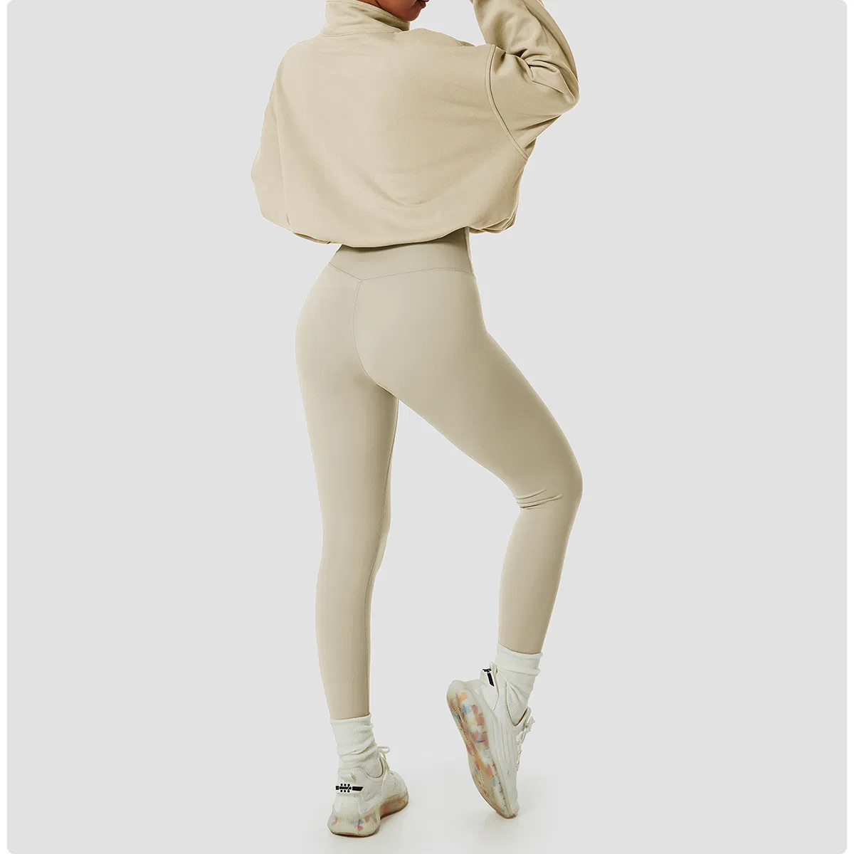 Women Training Exercise Tops Drawstring Hooded Long Sleeve Hoodie Sweatshirts Zip Casual Crop Hooded Zipper Loose Sport Wear