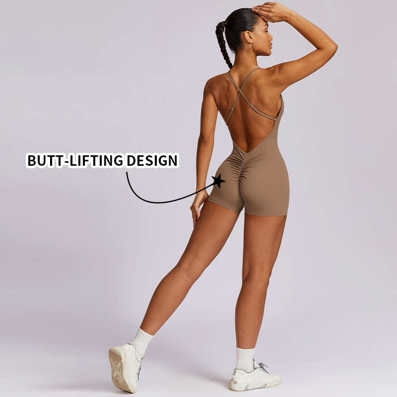 Seamless Quick Dry Backless Peach Butt Jumpsuit Shorts