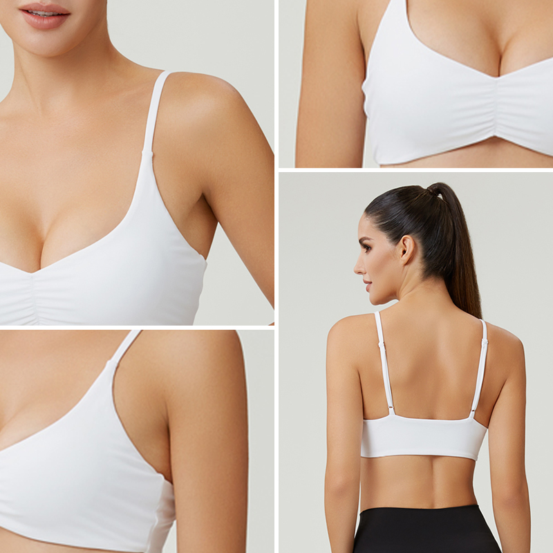 Custom Stretch Adjustable Straps Front Ruched Yoga Sports Bra