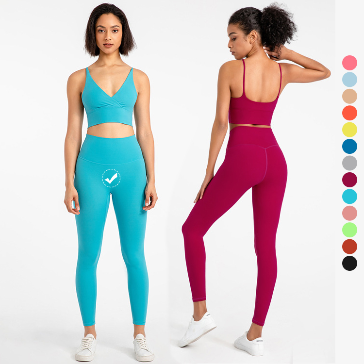 Womens Strap Backless Crop Top No Camel Toe Compression Leggings Yoga Set Gym Sports Wear