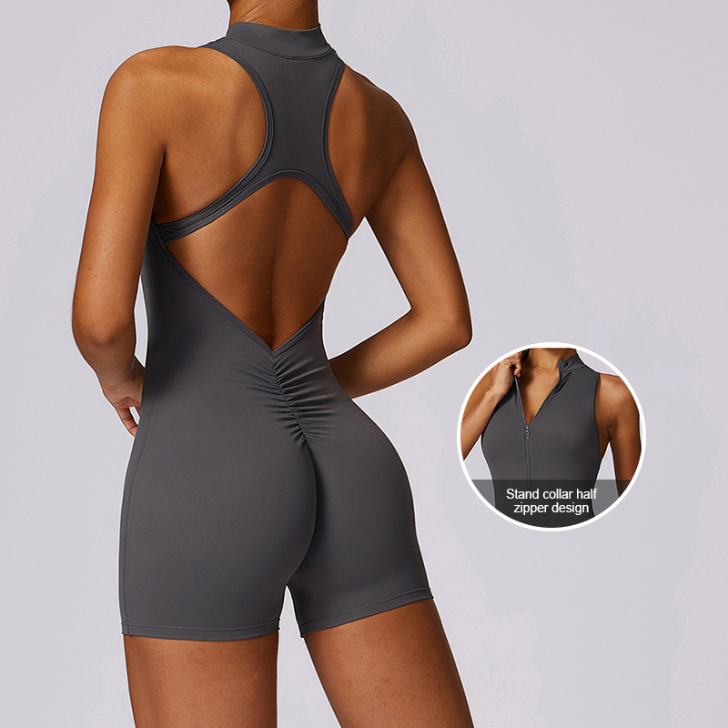 Yoga Jumpsuit Gym Wear One Piece Sports Fitness Zipper Nude Sense Body-Hugging Backless Bodysuit