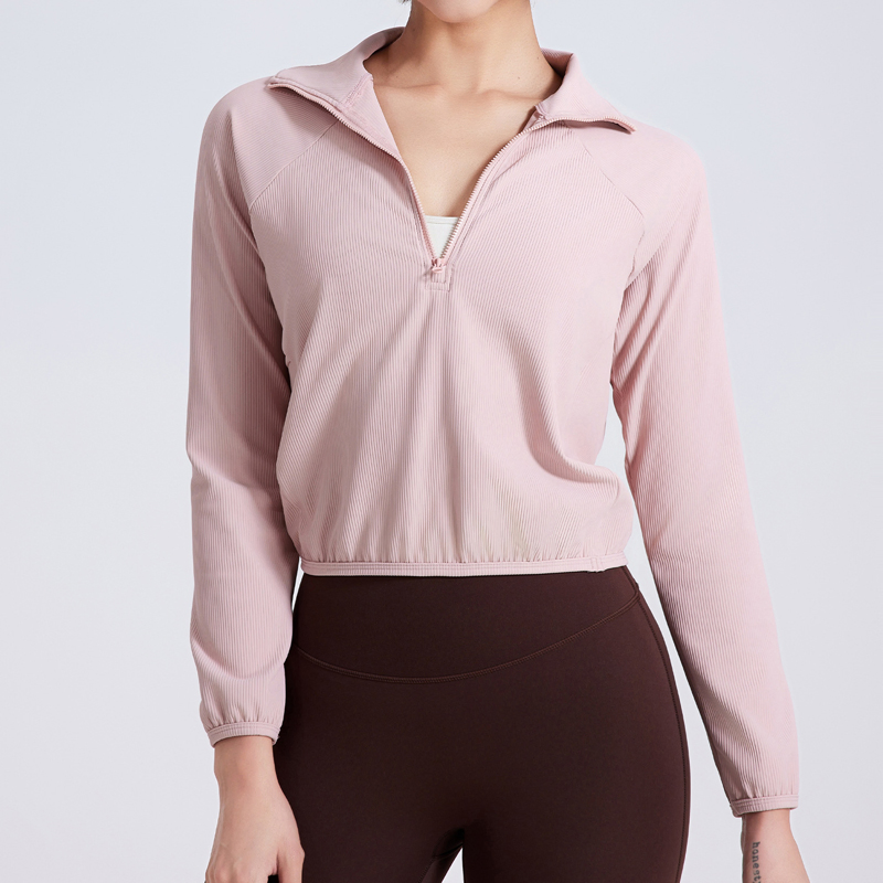Wholesale Half Zipper Long Sleeve Yoga Shirt Women Fitness Crop Top Fitness Clothes Training Wear