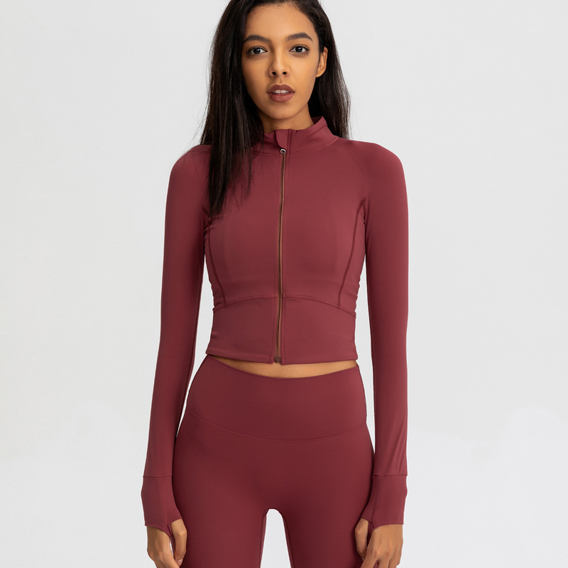 Solid Color Thumb Holes Design Breathable Training Gym Sports Fitness Jacket Yoga Wear