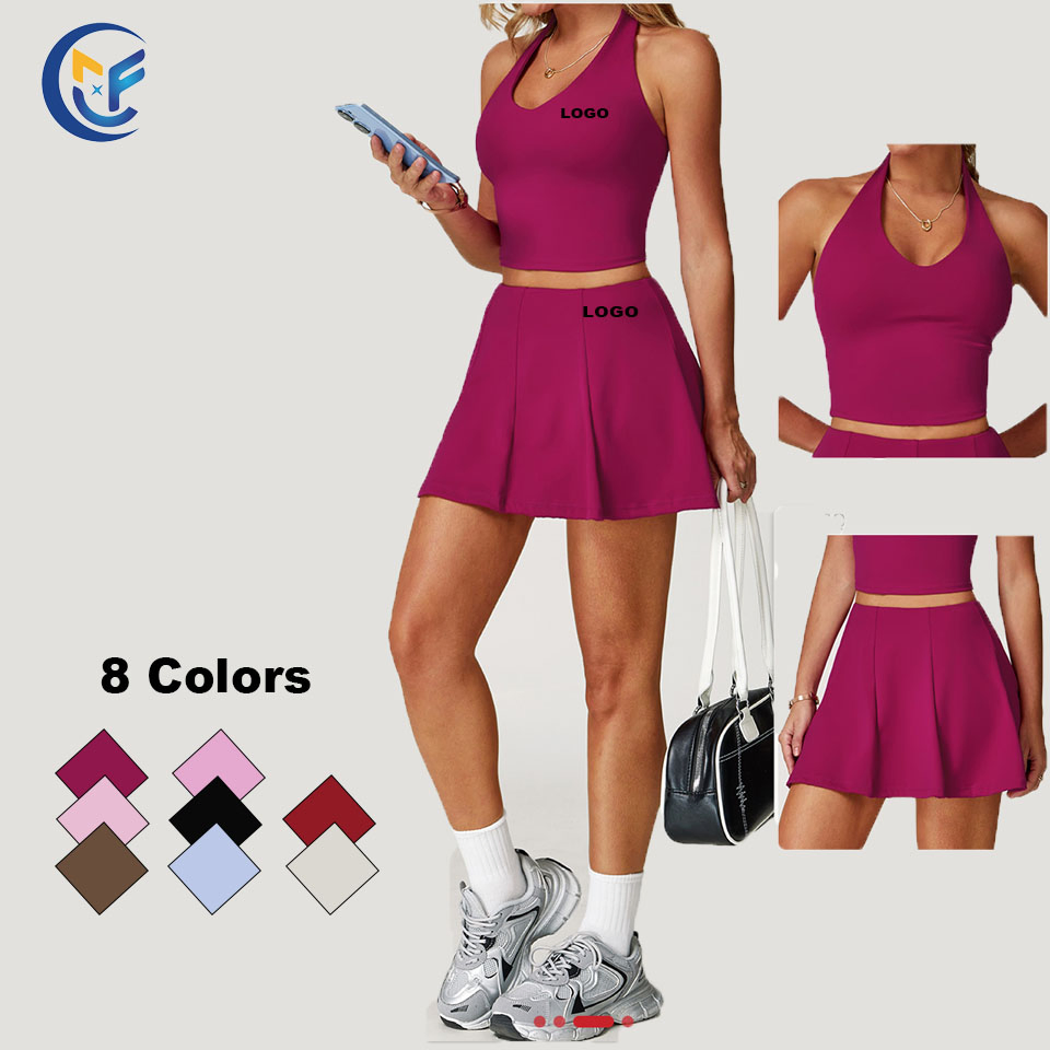 Women Yoga Set Tight Neck-Hanging Quick-Dry Breathable Fitness for Running Tennis Wear