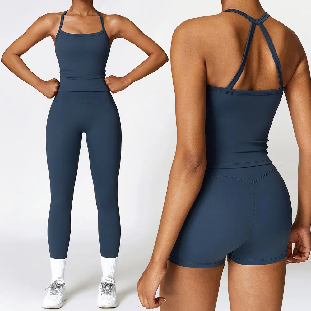 Custom Logo 2 Pieces Sportswear for Women Gym Wear Sports Tank Top Suit Workout Wear Fitness Sets Yoga Leggings/Shorts and Bra