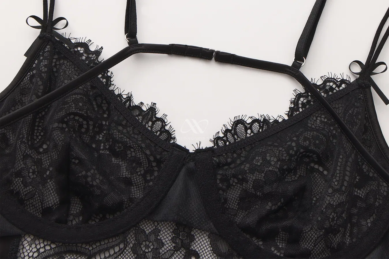 Black Underwired Lace Bodysuit with Sheer Mesh