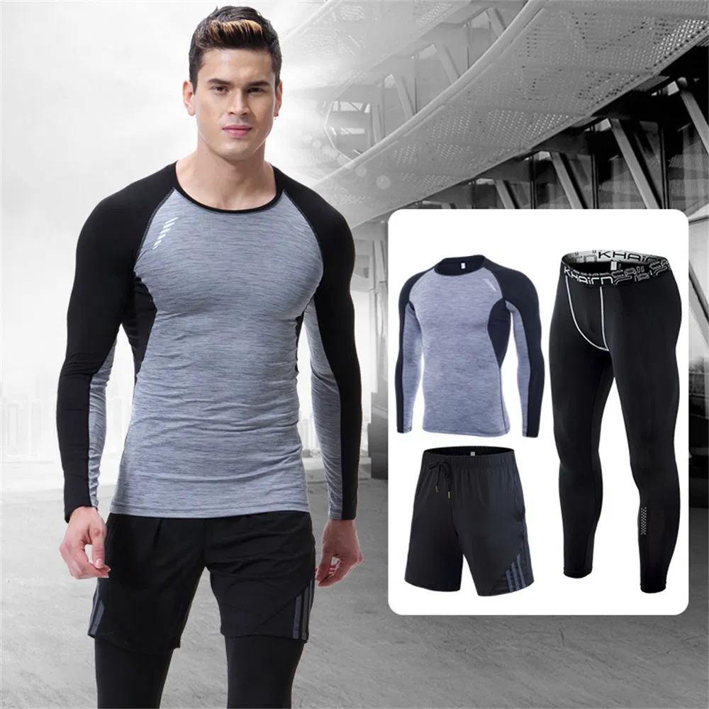 SJ-MT2027 Workout Clothing Dropshipping Custom Logo 3 Pieces Set Polyester Sportswear Compression Fitness Clothes Men Gym Wear