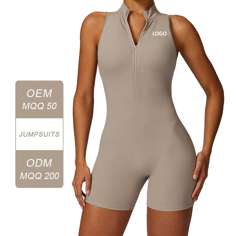 Yoga Jumpsuit Gym Wear One Piece Sports Fitness Zipper Nude Sense Body-Hugging Backless Bodysuit