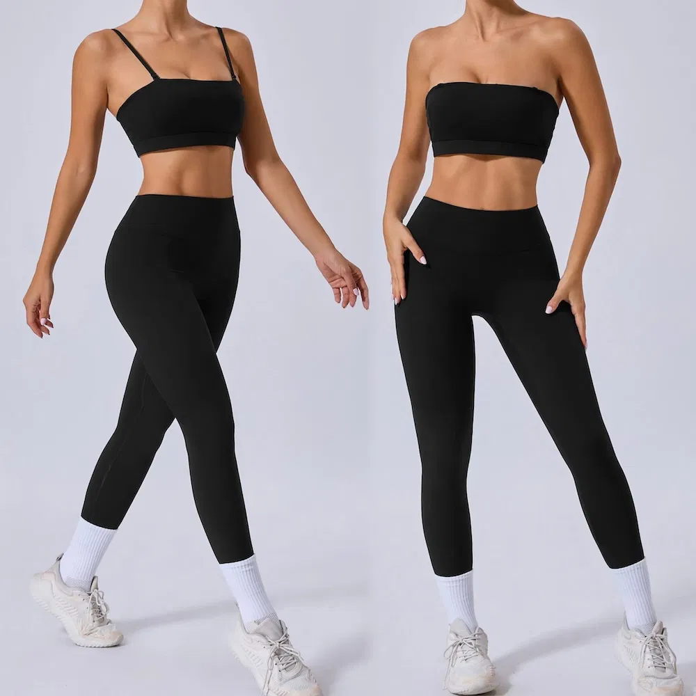 Tianchen New Design Bold and Stylish Workout Wear for Women, Sports Bra with Removable Straps + High Waisted Yoga Leggings Trendy Pilates Gym Outfits