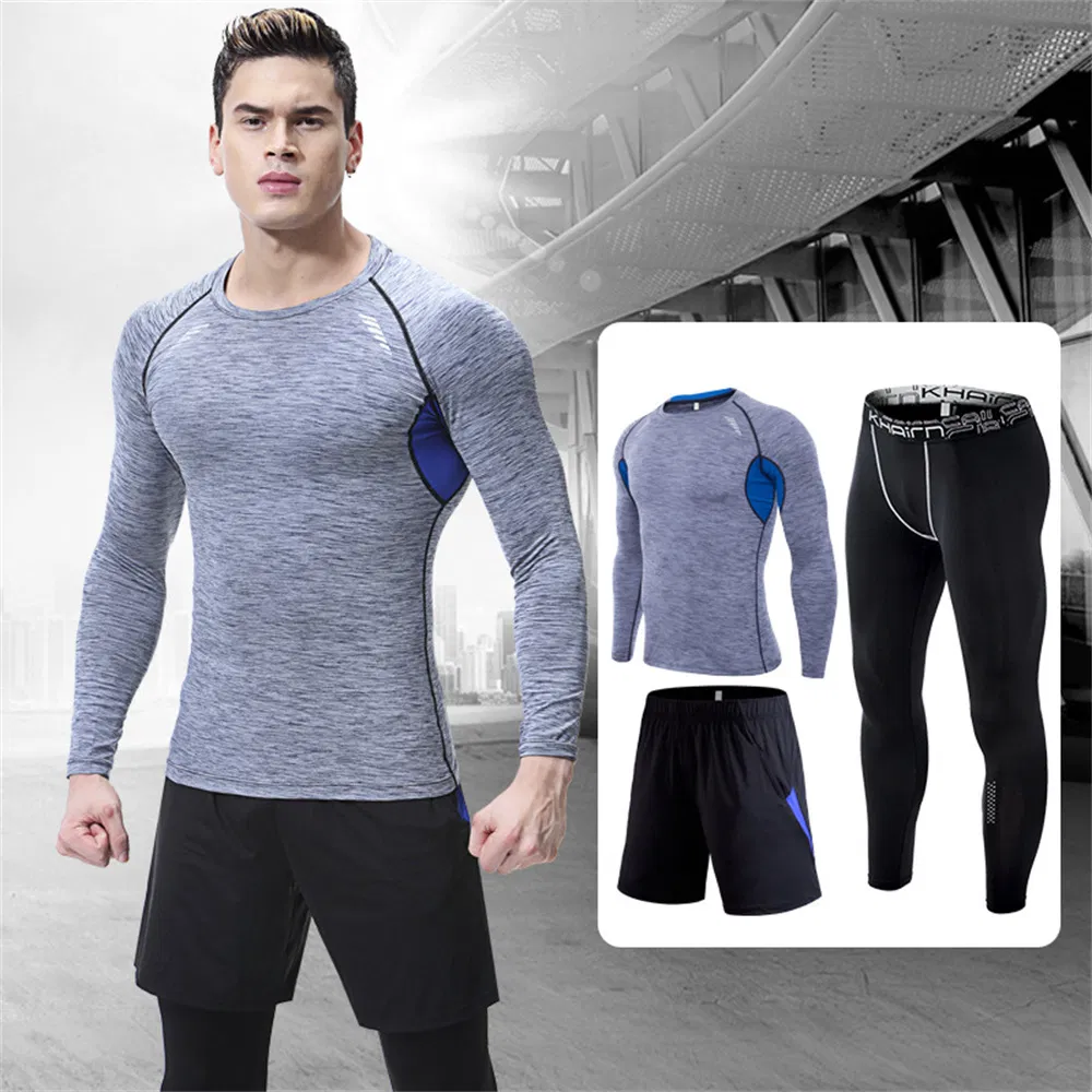 SJ-MT2027 Workout Clothing Dropshipping Custom Logo 3 Pieces Set Polyester Sportswear Compression Fitness Clothes Men Gym Wear