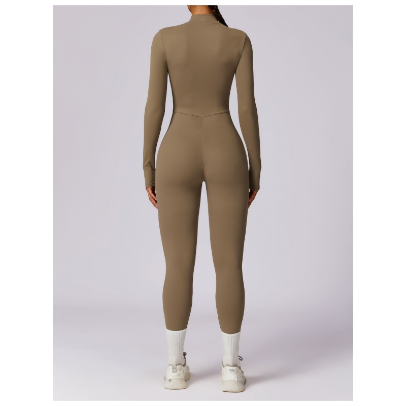 Girls Spring Zippered Second-Skin Feel Long-Sleeved Yoga Jumpsuit High-Intensity Fitness and Workout Bodysuit