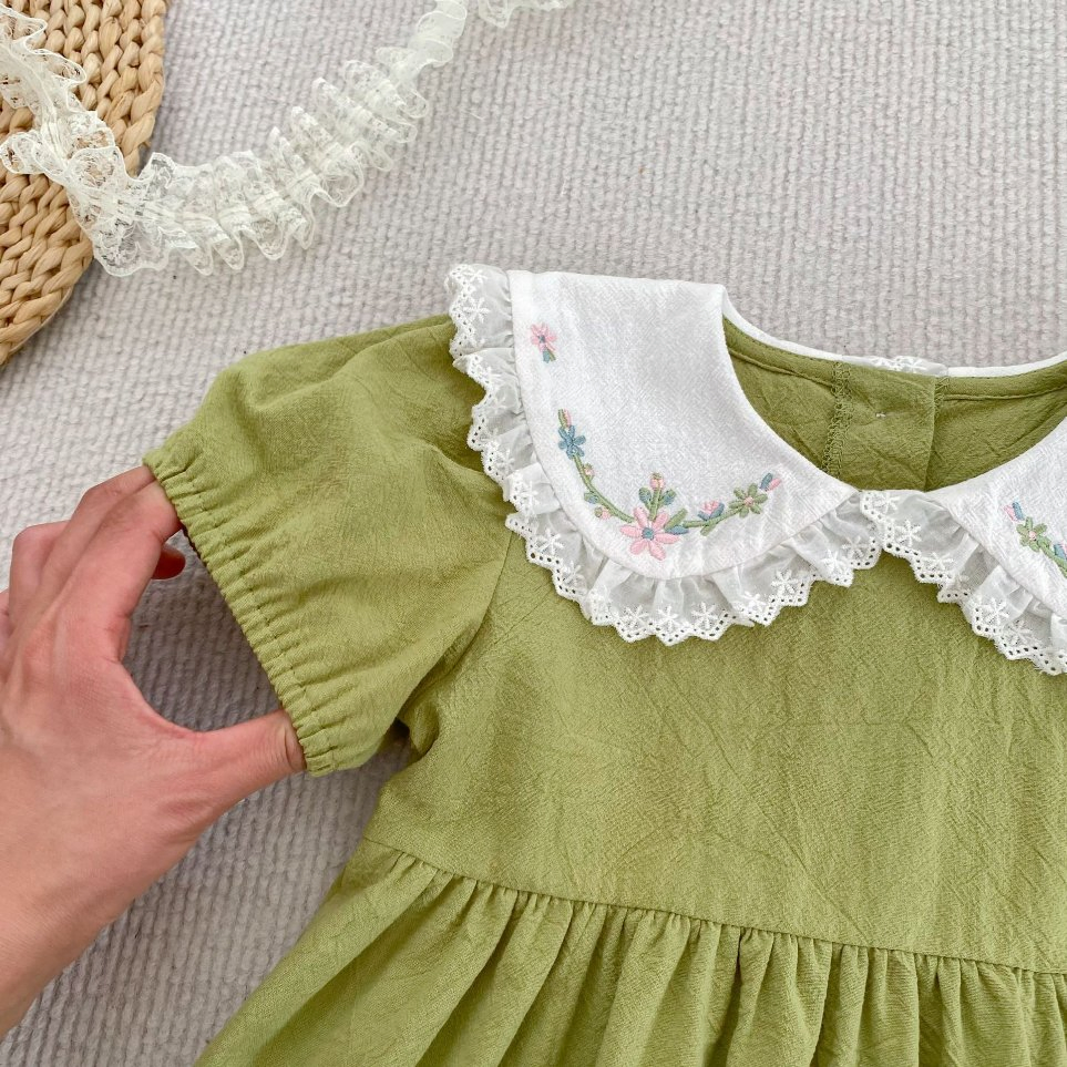 1 PCS Custom Label Floral 100% Cotton Romper Summer Newborn Infant Toddler Dress Girls Baby Bodysuit