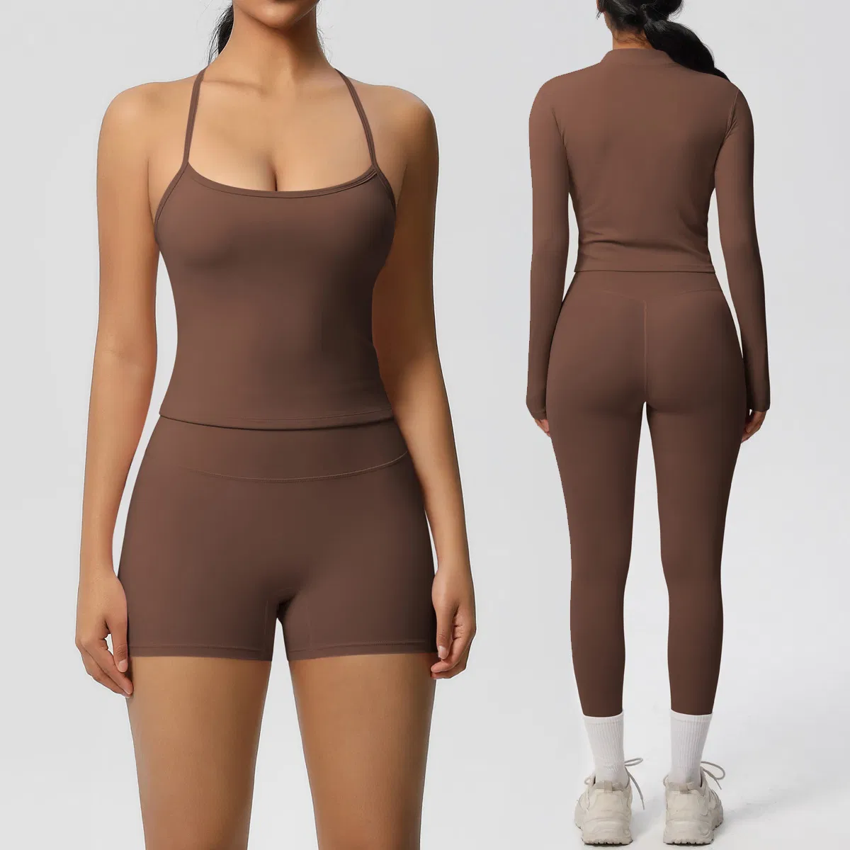 Women's Seamless Activewear Set 6 Piece Workout Outfits for Running Cross Back Tank Top+Gym Jacket Clothes+High Waist Biker Shorts+Yoga Legging+Sports Bra