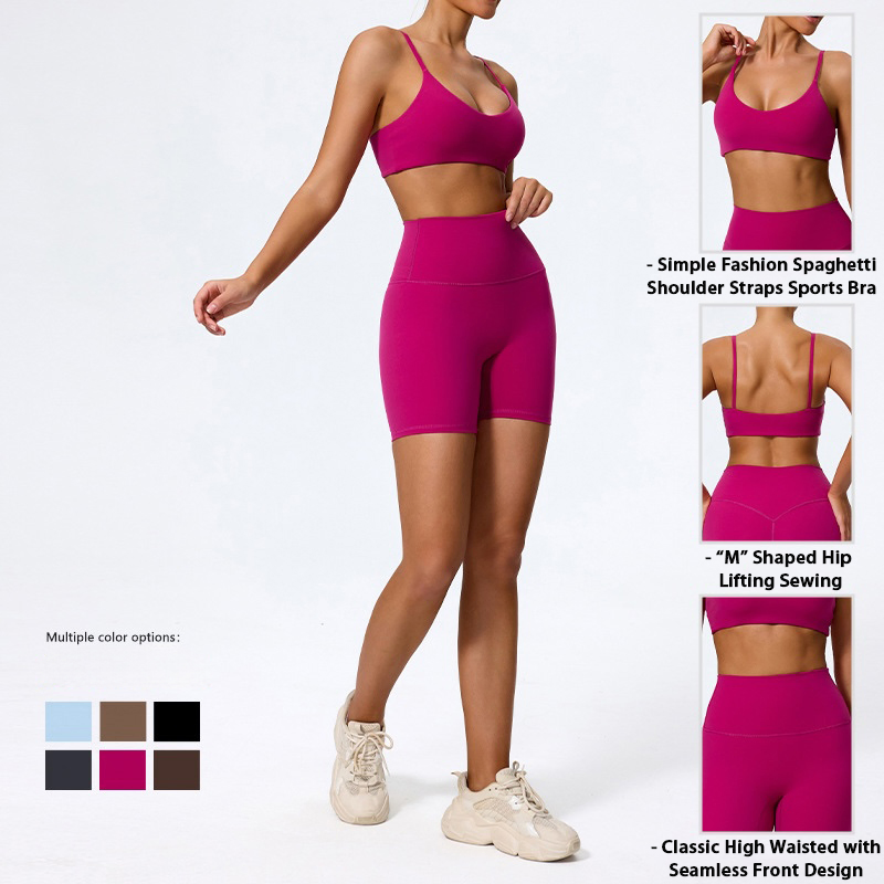 Custom Logo 3PCS Naked Soft Yoga and Pilates Fitness Wear for Women, Sexy Sports Bra + Gym Shorts + Running Tights Premium Hip Lifting Training Workout Set