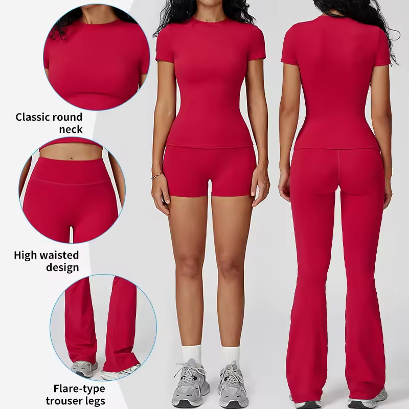 Manufacturers Custom Nylon Activewear Top Loungewear Two Piece Plus Size Shirts Yoga Women Flared Gym Legging Pants Workout Set